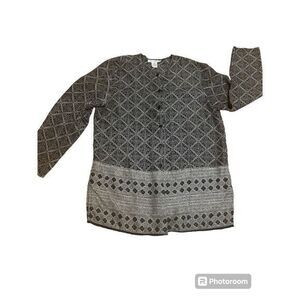 Vintage Anna and Frank 100% Silk Bohemian Print Blouse Button Down Size M Topper